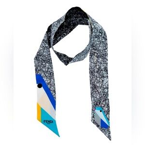 FENDI Blue Bird Abstract Pattern Twilly